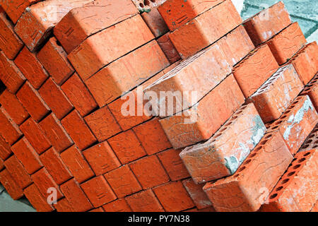Red brick stack close-up Stock Photo