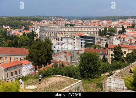 Pula Arena from the distance, in Istria, Croatia Stock Photo