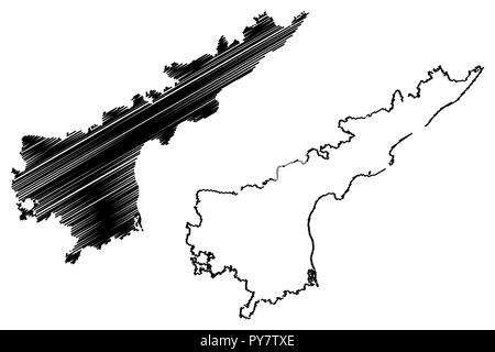 Andhra Pradesh (States and union territories of India, Federated states, Republic of India) map vector illustration, scribble sketch Andhra Pradesh st Stock Vector