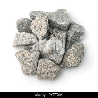 Top view of crushed granite stones isolated on white Stock Photo