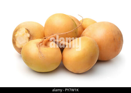 Group of fresh yellow turnips isolated on white Stock Photo