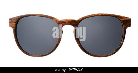 Front view of  wood sunglasses isolated on white Stock Photo