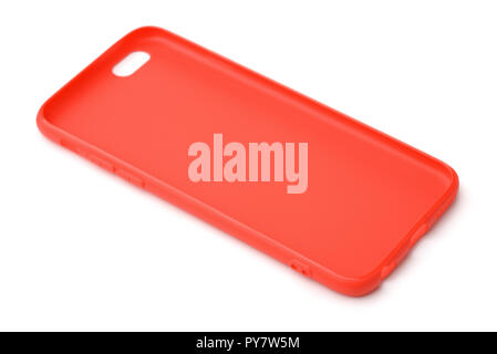 Empty red protective phone silicone case isolated on white Stock Photo