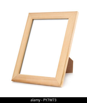 Unpainted wood pictures frame isolated on white Stock Photo