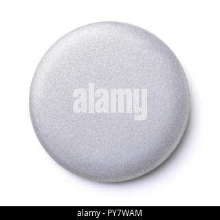 Front view of blank silver button badge isolated on white Stock Photo