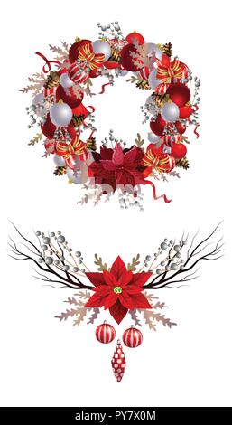 Christmas Wreath with ribbons, balls and bow isolated Stock Vector ...