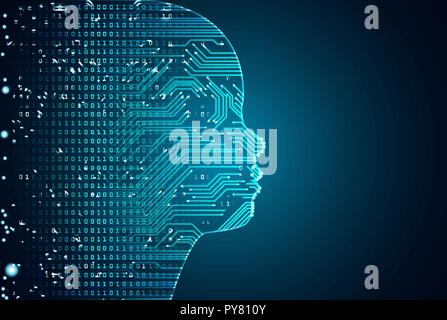 Big data and artificial intelligence child face concept. Stock Vector
