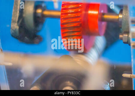 Sample product set of worm gear. A worm drive is a gear arrangement in which a worm meshes with a worm gear. The two elements are also called the worm Stock Photo