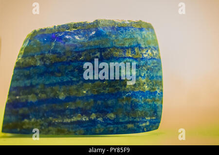 Lapis Lazuli stone from mining for education. Lapis Lazul is a deep blue metamorphic rock used as a semi-precious stone that has been prized since ant Stock Photo