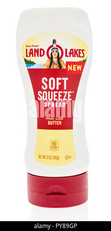 Winneconne, WI - 17 October 2018:  A tube of Land O Lakes soft squeeze spread made with real butter on an isolated background. Stock Photo