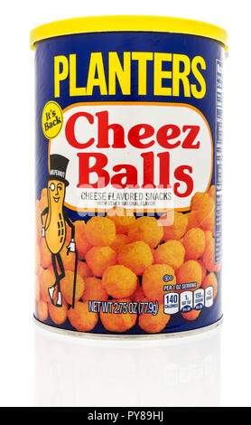 Winneconne, WI - 25 October 2018:  A package of Planters Cheez balls on an isolated background. Stock Photo