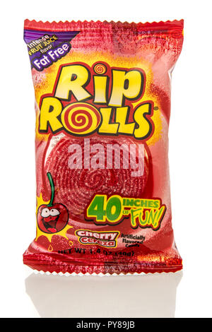 Winneconne, WI - 25 October 2018:  A bag of Rip Rolls in Cherry flavor from Thailand on an isolated background. Stock Photo