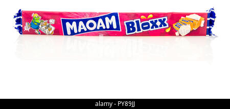 Winneconne, WI - 25 October 2018:  A package of Maoam Bloxx soft chewy candy from Germany on an isolated background. Stock Photo