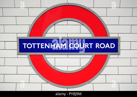 Tottenham Court Road Station Sign, London, United Kingdom Stock Photo