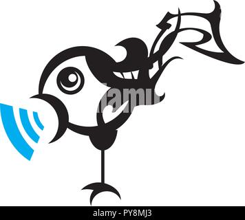 Music bird icon. Sound, vector. Music bird symbol design in blue and black colors on a white background Stock Vector