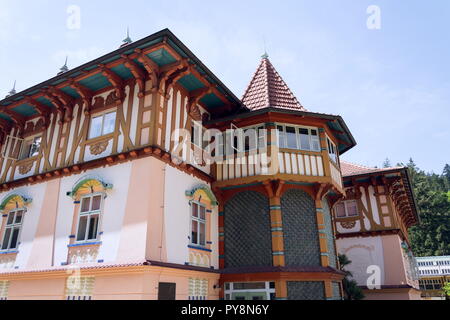 National cultural monument Jurkovicuv house from 1902 in spa town Luhacovice, Czech Republic, sunny summer day Stock Photo