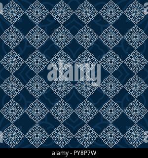 Beautiful mandala seamless pattern on blue background with Vintage and geometry stylish background Stock Vector