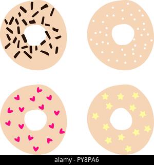 set of simple donut illustration. Donut isolated on white background of colorful donuts. Stock Vector