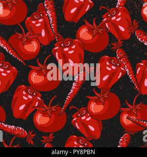 Red vegetables seamless pattern with black grunge background for wallpaper, texture, fabric, textile, and surface design Stock Vector