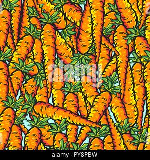 vector seamless pattern with realistic cute orange carrots for wallpaper, fabric, texture, textile and surface design Stock Vector