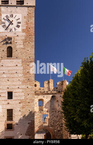 Clock tower and gate at Castellaro Laguselo in northern Italy Stock Photo