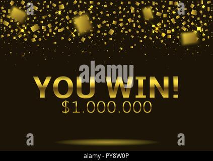 Big Win Jackpot. You Win text over golden confetti background, Vector illustration Stock Vector