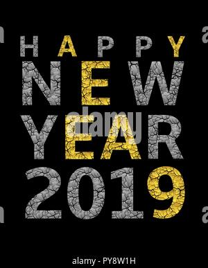 Golden 2019 Happy New Year text, Vector illustration Stock Vector