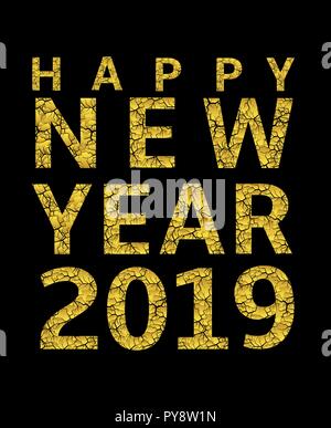 Golden 2019 Happy New Year text, Vector illustration Stock Vector