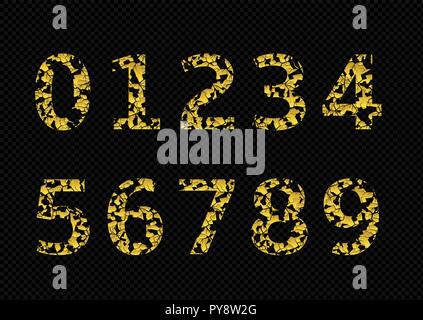 Golden broken numbers, old cracked numbers. Vector illustration Stock Vector