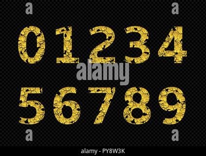 Golden broken numbers, old cracked numbers. Vector illustration Stock Vector