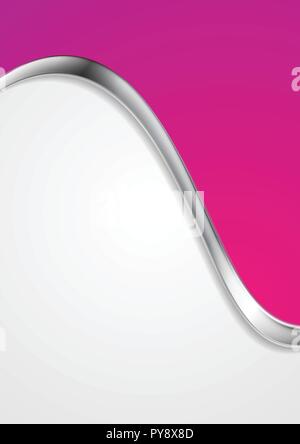 Pink abstract background with metallic silver wave. Vector corporate design Stock Vector