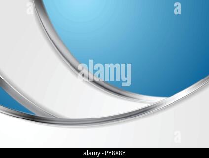 Blue abstract background with metallic silver waves. Vector corporate design Stock Vector