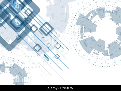Blue flat hi-tech abstract background with HUD gears, squares and arrows. Vector digital design Stock Vector