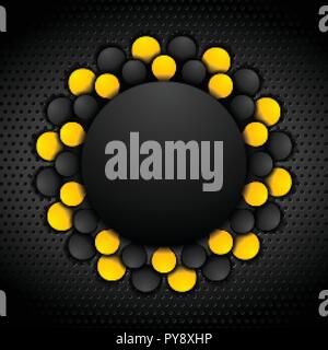 Dark metallic perforated background with blank circle. Vector corporate design Stock Vector