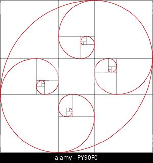 Colorful vector illustration of Fibonacci spiral. Golden ratio Stock ...