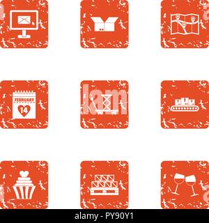 February love icons set, grunge style Stock Vector