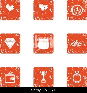 Gift to beloved icons set, grunge style Stock Vector