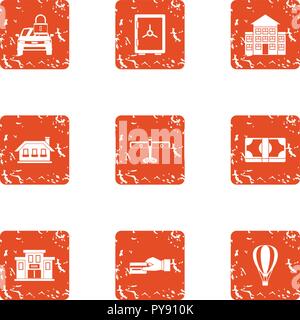 Safe room icons set, grunge style Stock Vector