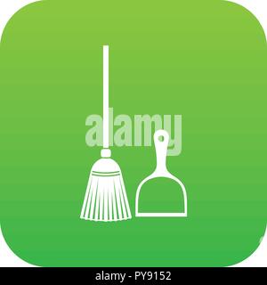Broom and dustpan icon digital green Stock Vector