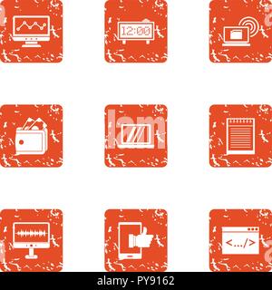 Advancement icons set, grunge style Stock Vector