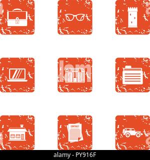 Document withdrawal icons set, grunge style Stock Vector
