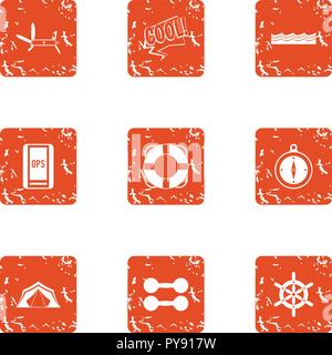 Sport era icons set, grunge style Stock Vector