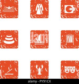 Rush icons set, grunge style Stock Vector