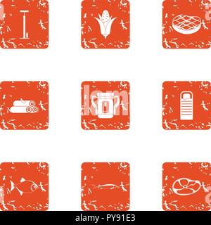 Hike meat icons set, grunge style Stock Vector