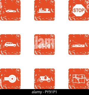 Stop rider icons set, grunge style Stock Vector