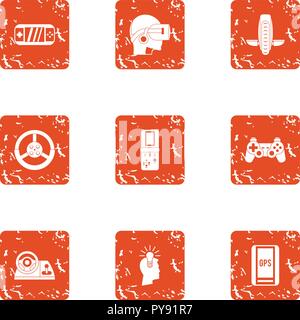 VR watch icons set, grunge style Stock Vector
