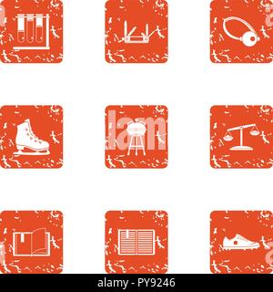 Calculate the survival icons set, grunge style Stock Vector