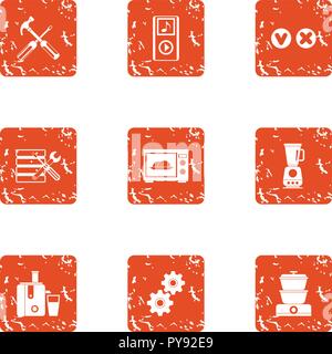 Oven icons set, grunge style Stock Vector