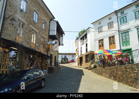 Streets With Slate Buildings With Shops On Its Ground Floor Leading To A Beautiful Square In Taramundi, Asturias, Spain. Architecture, History, Travel Stock Photo