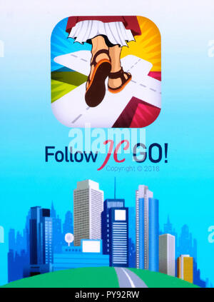 Vatican releases the smartphone app 'Follow JC GO!' (Follow Jesus Christ), which is almost identical to the model Pokémon Go. Instead of monsters, saints are now being sought and catched in the Vatican game. The game is currently only available in Spanish, other language versions will be released shortly. Photo shows login page of 'Follow JC GO!' on a smartphone. Stock Photo